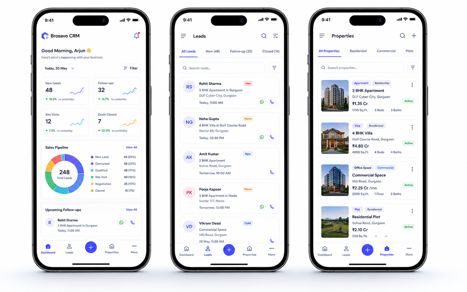 Brosavo Real Estate CRM mobile application for managing leads, customers and property information