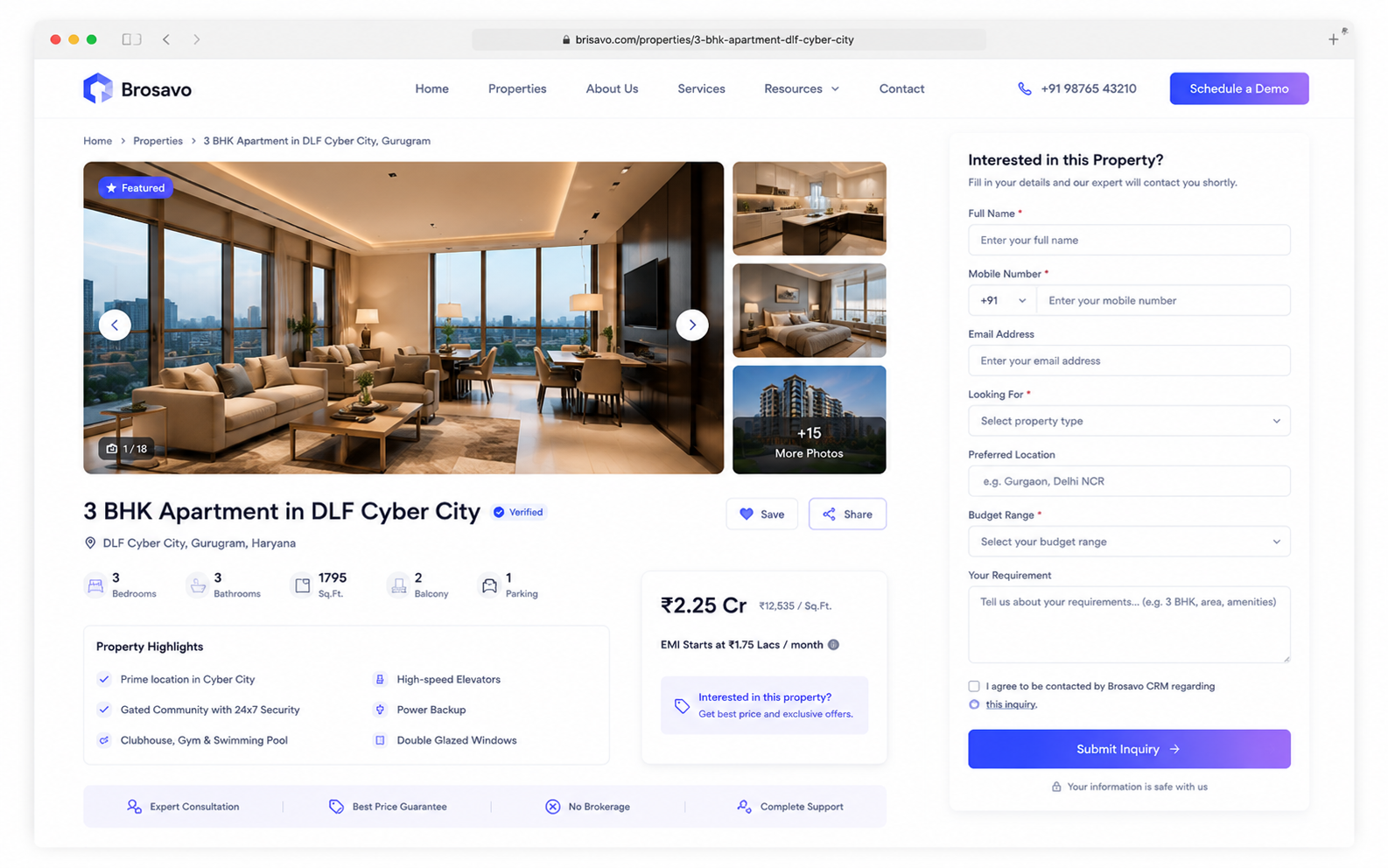 Brosavo real estate website lead capture connected to CRM